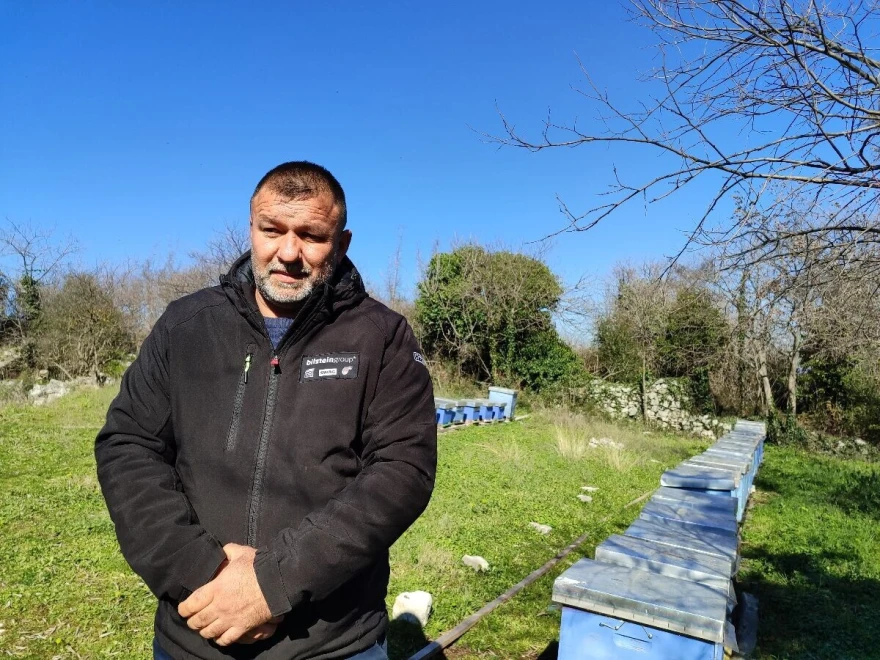 čovjek stoji pored ko&scaron;nica sa pčelama
